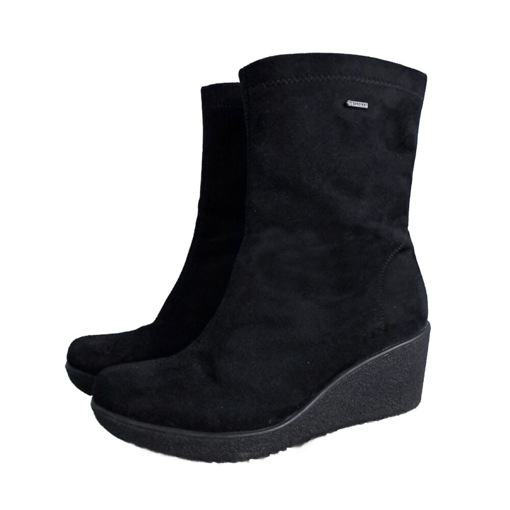 Ara Gore-Tex Boots Faux Black Suede Wedge Ankle Booties Luftpolster Comfort 8.5